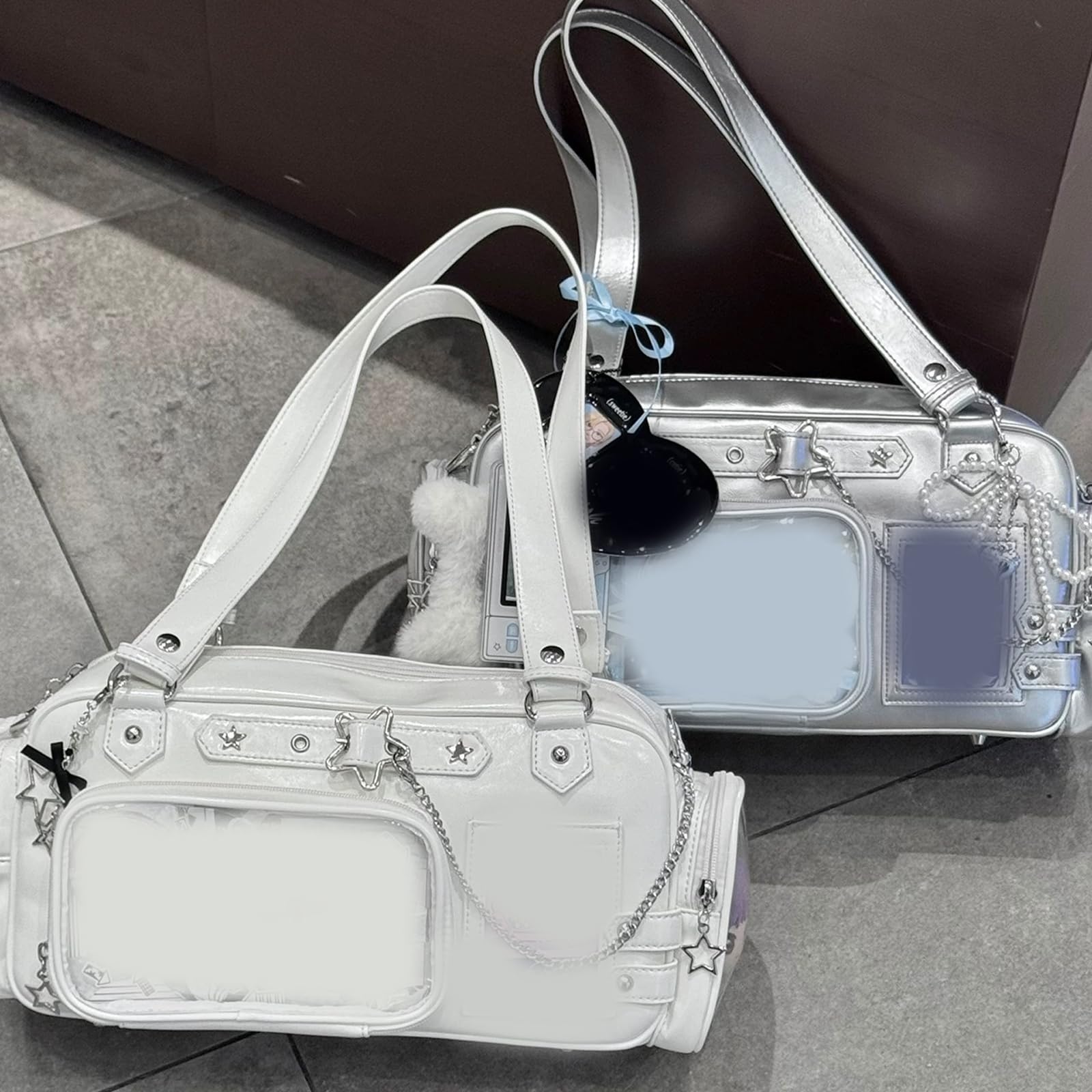 Borsa a tracolla a tema anime da donna con display trasparente e tasche multiple con finestra trasparente