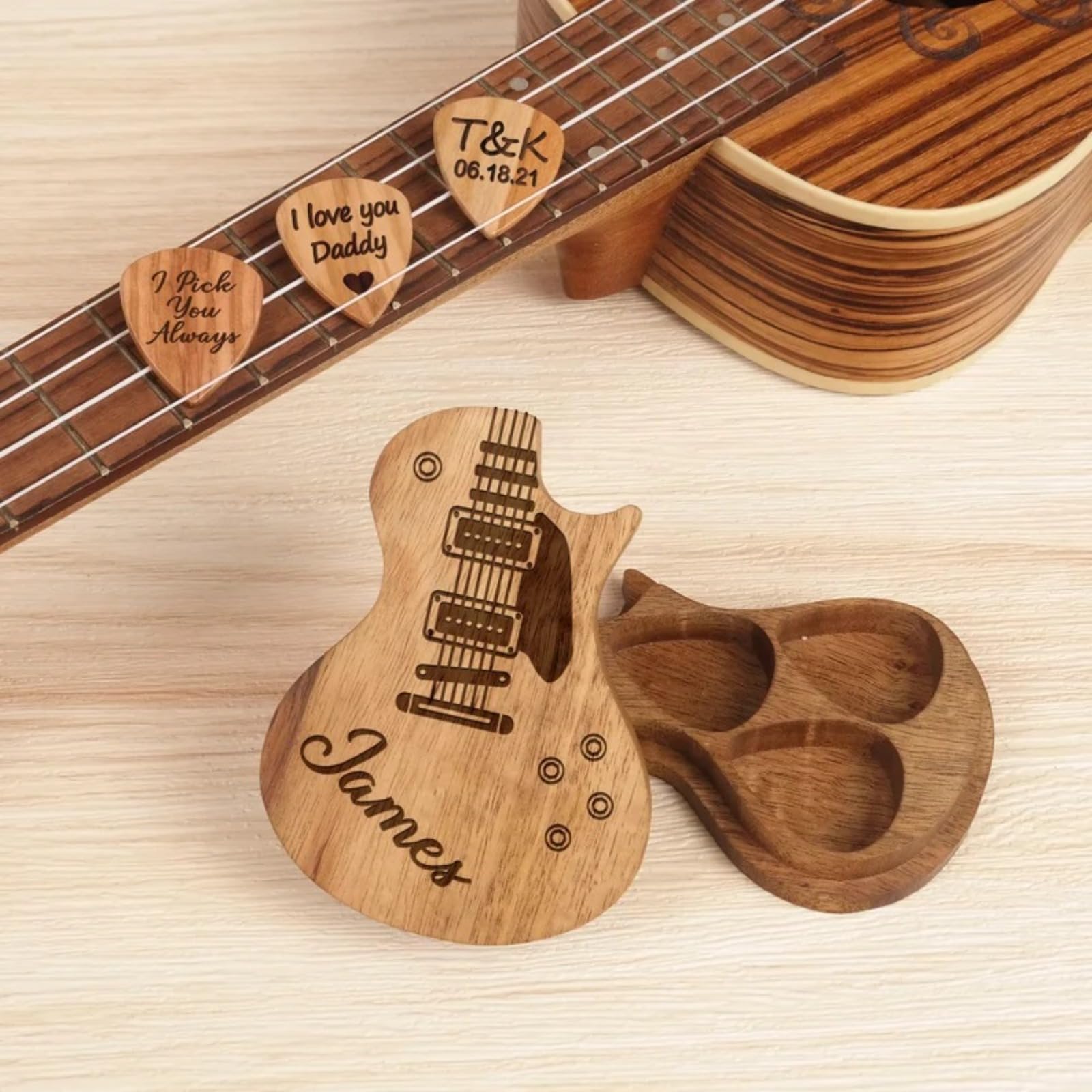 Plettri Chitarra Personalizzati In Legno - Con Scatola Incisa - Foto 5