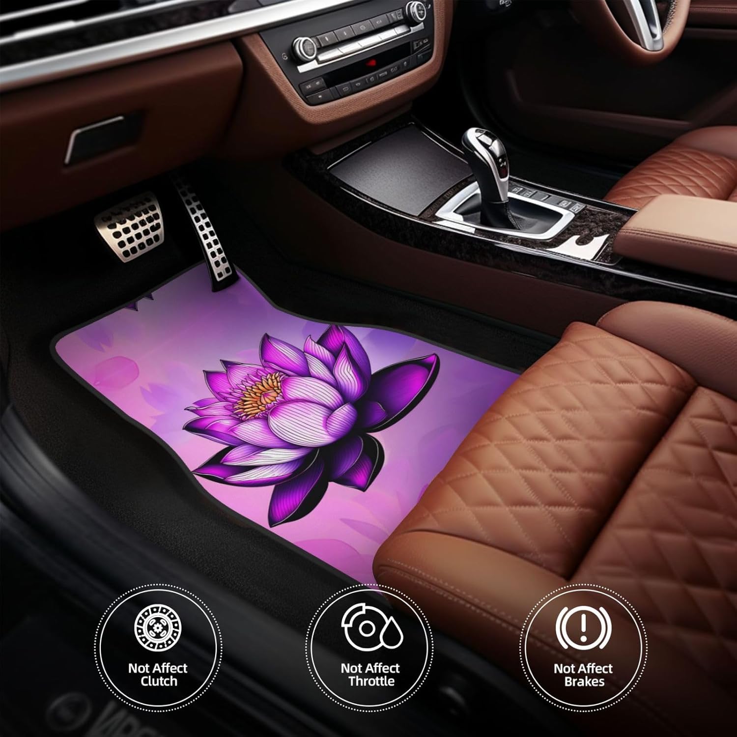 Purple Lotus Patterned car mats 4-piece set | For cars/SUVs/trucks | Firm fit without displacement