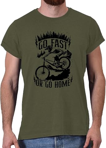 MTB Mountain Biking Biker Gift T-Shirt, Go Fast or Go Home Downhill Mountain Bike Graphic Tee for Men Trail Rider Cyclist