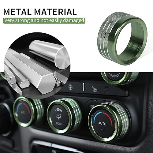 Miniatura 6 de Voodonala Para Dodge RAM Consola central de aluminio AC Radio Switch Knob Cover para 2018-2025+ RAM, 5 piezas verde
