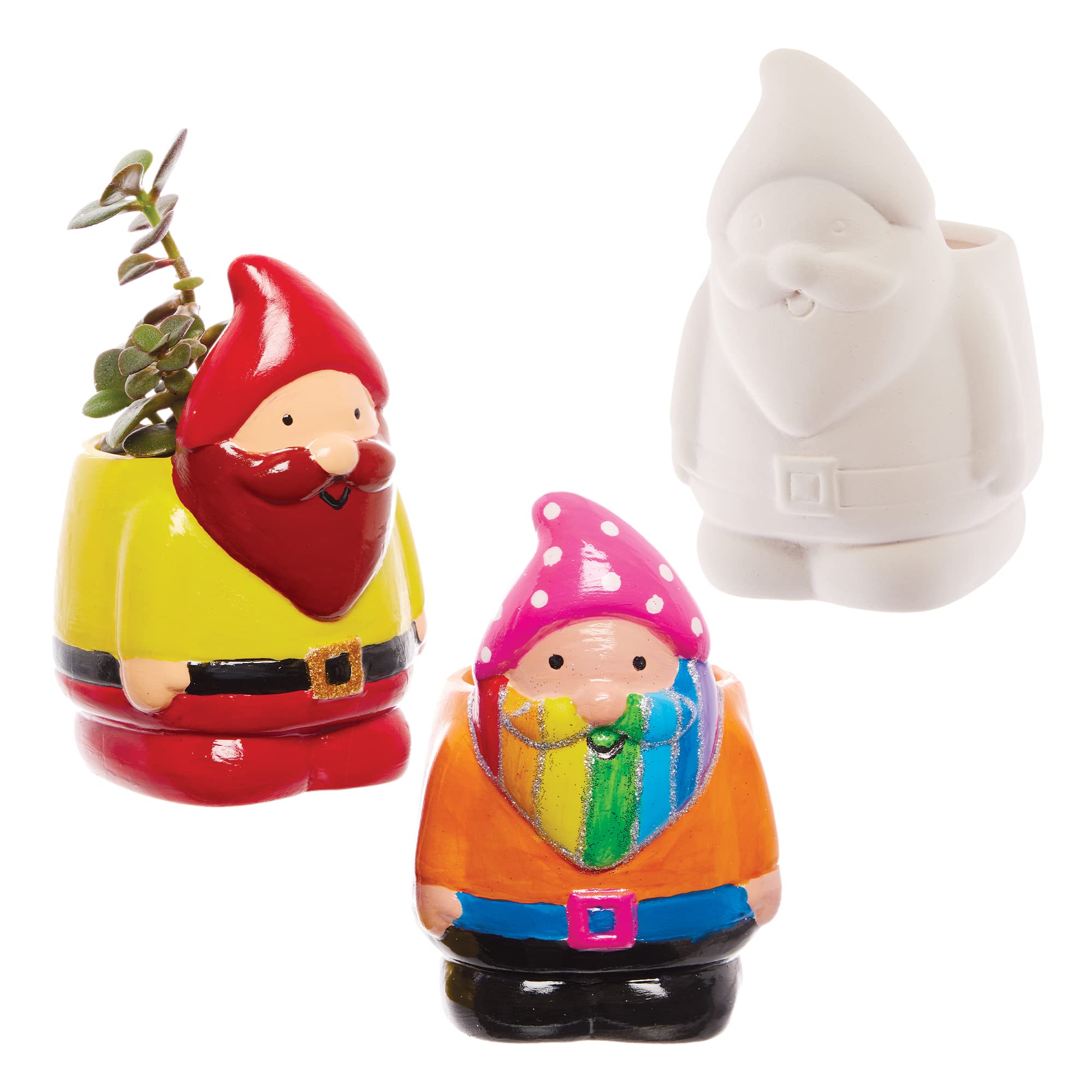 Baker Ross FX583 Gnome Ceramic Flowerpots - Box of 2, Paint Your Own Plant Pot