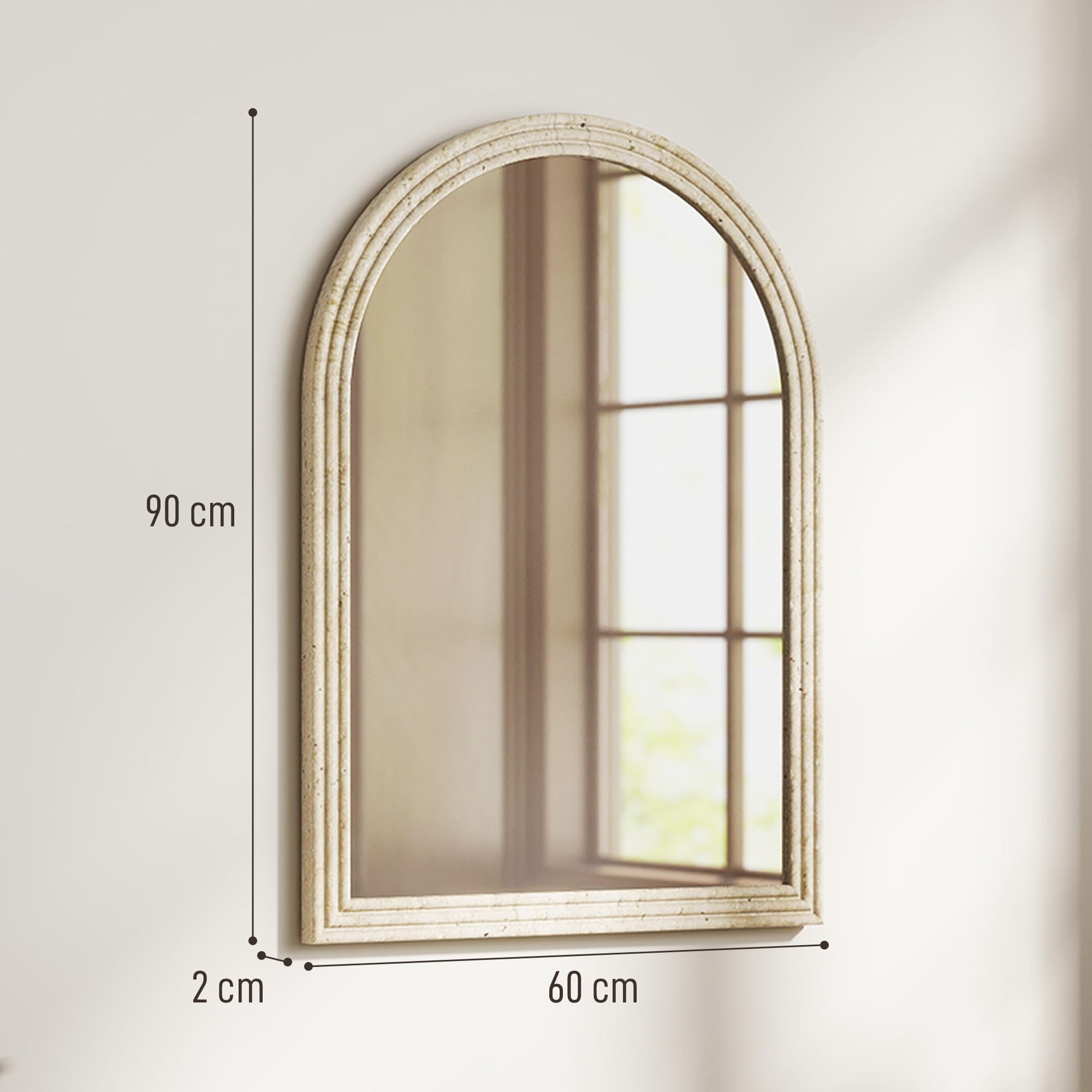 HOMCOM Specchio Design ad Arco con Bordo Scanalato e Ganci, Specchio a Muro in Vetro e Polistirene, 60x2x90 cm, Beige