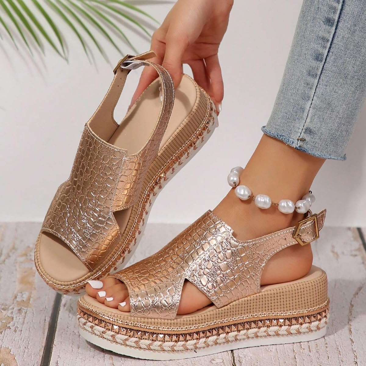 Sandalias ortopédicas de plataforma de verano para mujer, puntera abierta, suela gruesa, calzado de moda, ajuste ancho, sandalias para caminar con correa ajustable al tobillo
