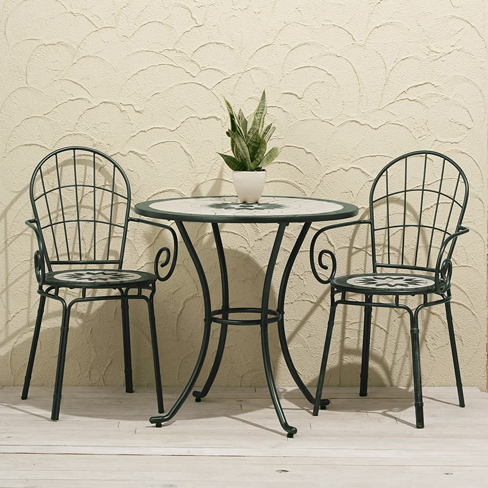 Sponsored Ad - Takasho Mosaic Garden Bistro Set - Round Table Chair Metal Frame for Outdoor Patio Garden Balcony Terrace, Seating Furniture (Table and Chairs Set)
