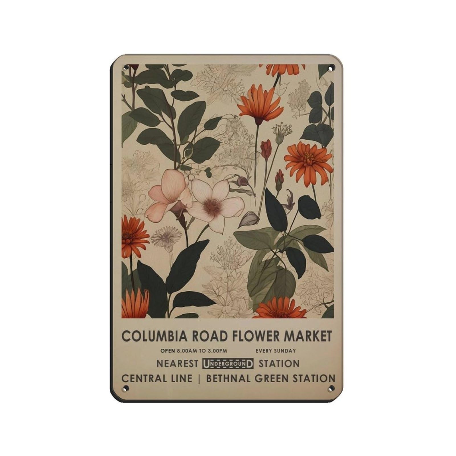 Columbia Road Flower Market Retro Poster Metal Tin Sign Chic Art Retro Iron Painting Bar People Cave Cafe Family Garage Poster Wall Decoration 8x12inch(20x30cm)