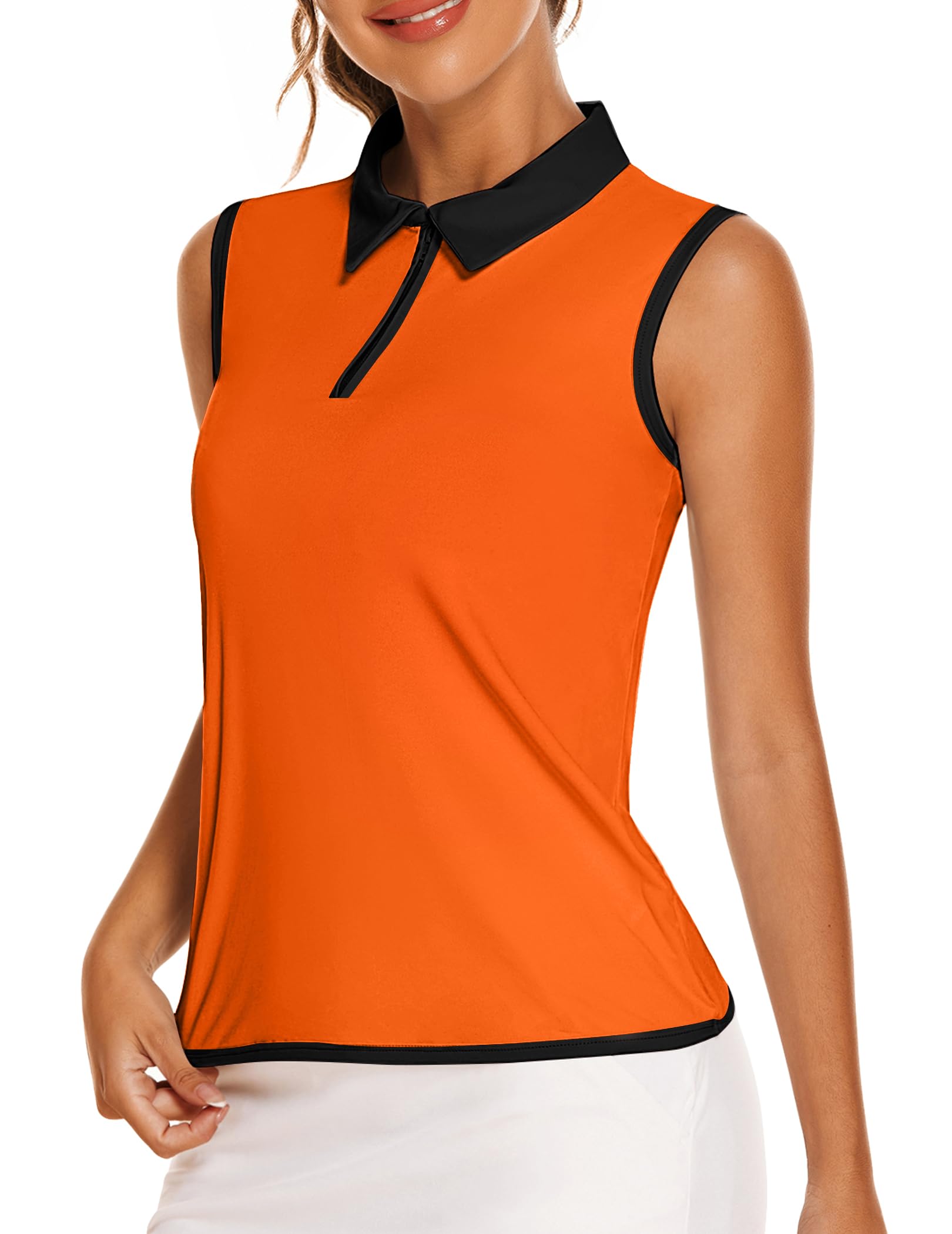 COOrun Golf Shirts for Women UPF 50+ Sleeveless Polo 1/4 Zipper Tank Tops