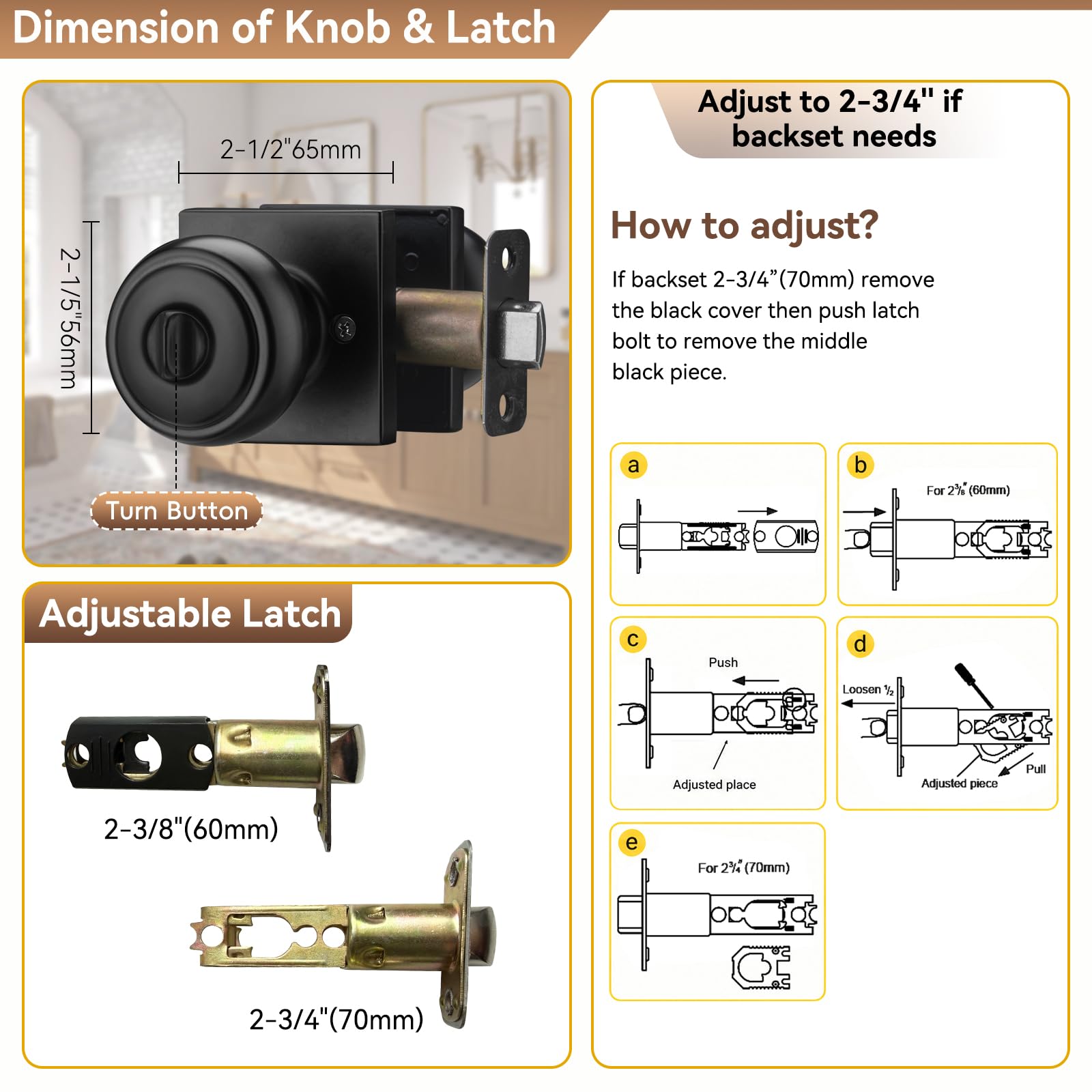 Black Door Knobs with Lock - 6 Pack -2