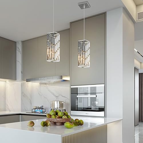 Miniatura 10 de Iluminación colgante cromada, lámpara colgante moderna, mini candelabros de cristal, lámpara colgante ajustable para cocina, isla, comedor,