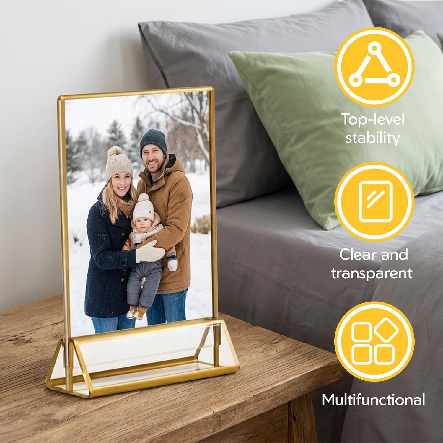 6 pezzi Espositore da tavolo A5 in acrilico con bordi dorati, espositore A5 a T, espositore verticale bifacciale per menu per matrimonio, ristorante e ufficio.