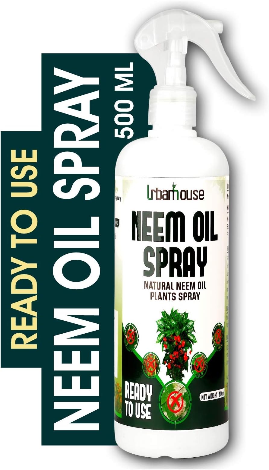 Urbanhouse Natural Neem Oil Spray for Plant Pest Control and Fungus Control - 500 Ml, Multicolour, Pack of 1