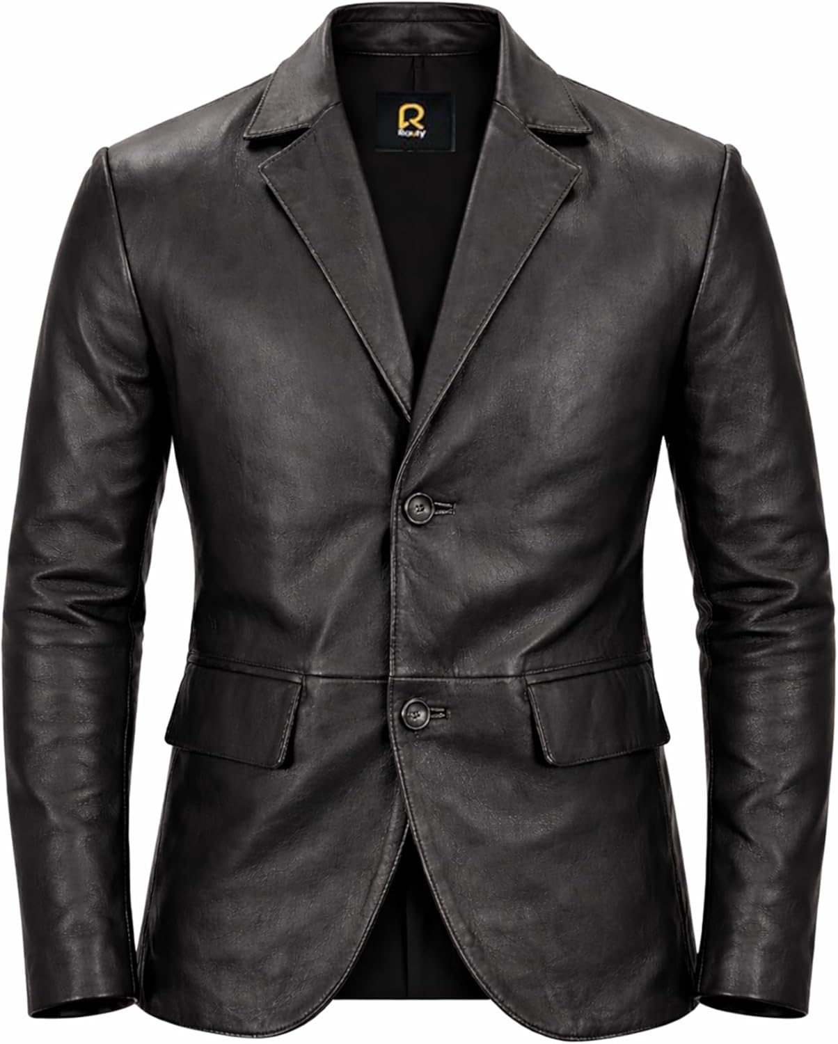 Rauly Real Lambskin Leather Blazer Men Notched Collar Button Closure Front Casual Mens Leather Coat