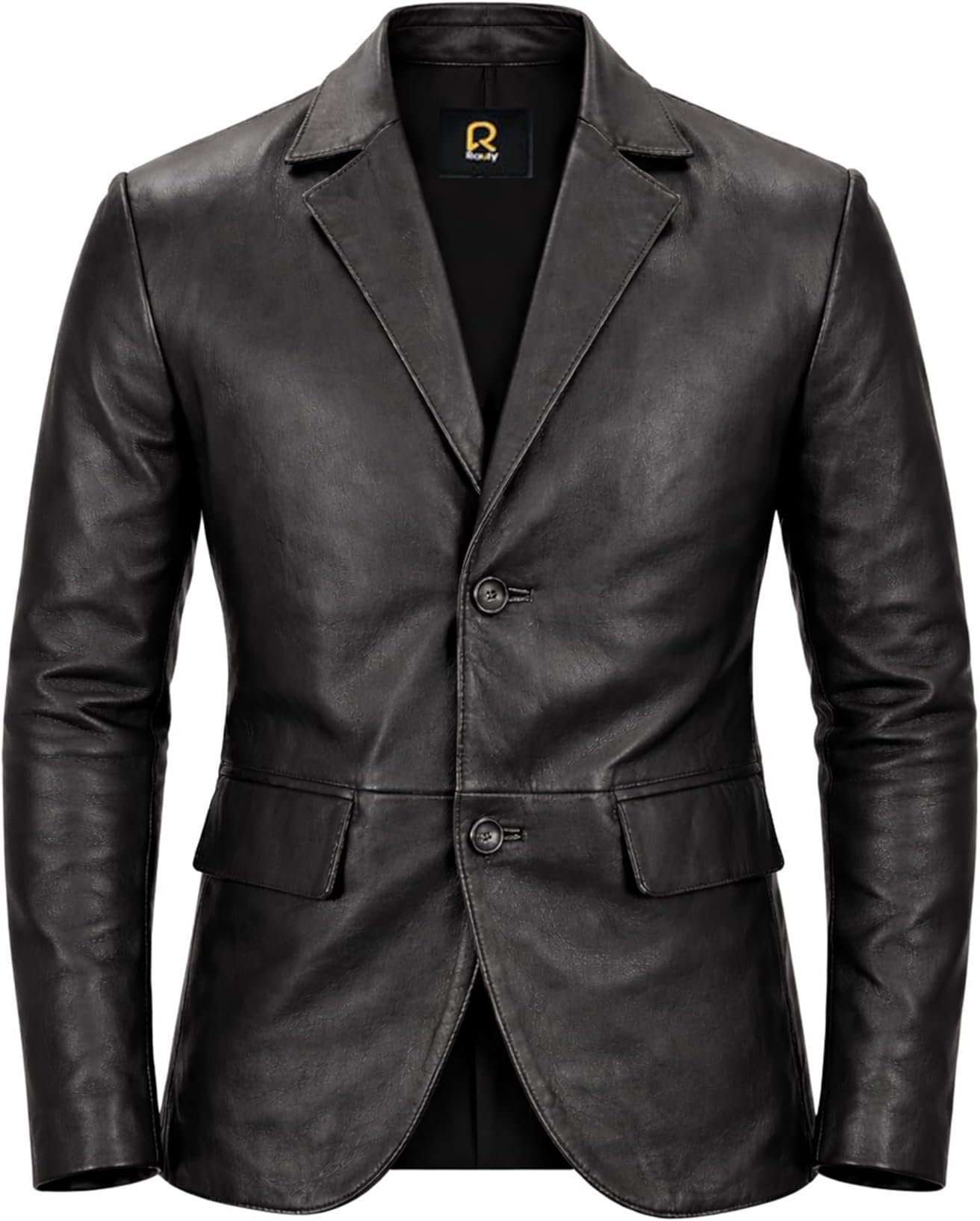 Real Lambskin Leather Blazer Men Notched Collar Button Closure Front Casual Mens Leather Coat