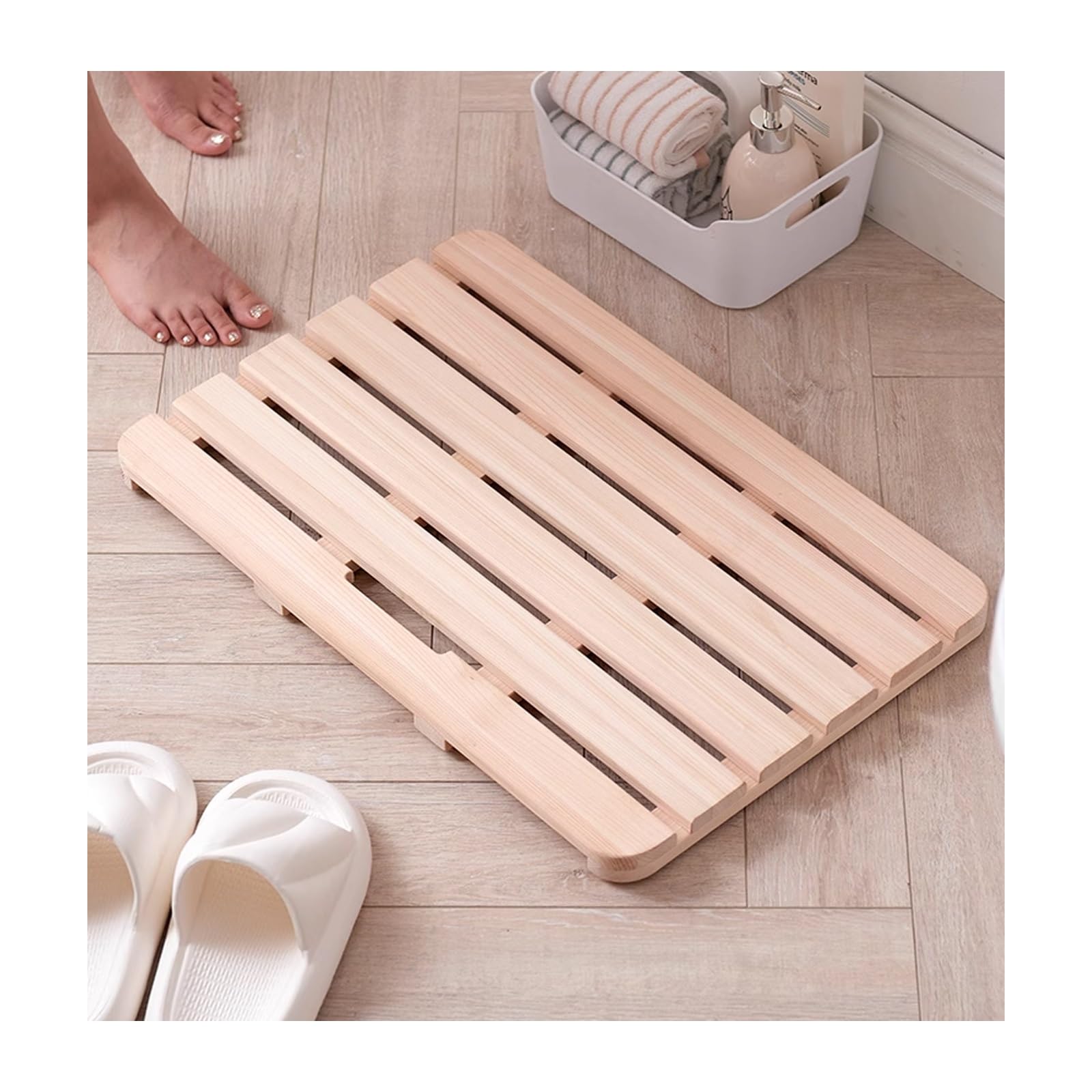 Caillebotis Douche，caillebotis pour Sauna, Tapis de Bain en Bambou,Douche, intérieur & extérieur，caillebotis Bois，Tapis Salle de Bain Bambou， pour Baignoire, Porte, Spa(W50xL60cm/W20xL24in)