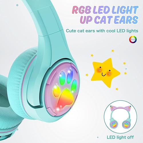 Miniatura 3 de Riwbox CF9 - Auriculares Bluetooth para niños con luz LED, límite de volumen seguro de 85 dB, micrófono integrado y micrófono Boom para llamadas,