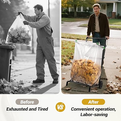 Miniatura 5 de CAROD Carrito de bolsa de basura mejorado con cesta de almacenamiento y mango ergonómico, soporte ajustable para bolsas de hojas para exteriores de