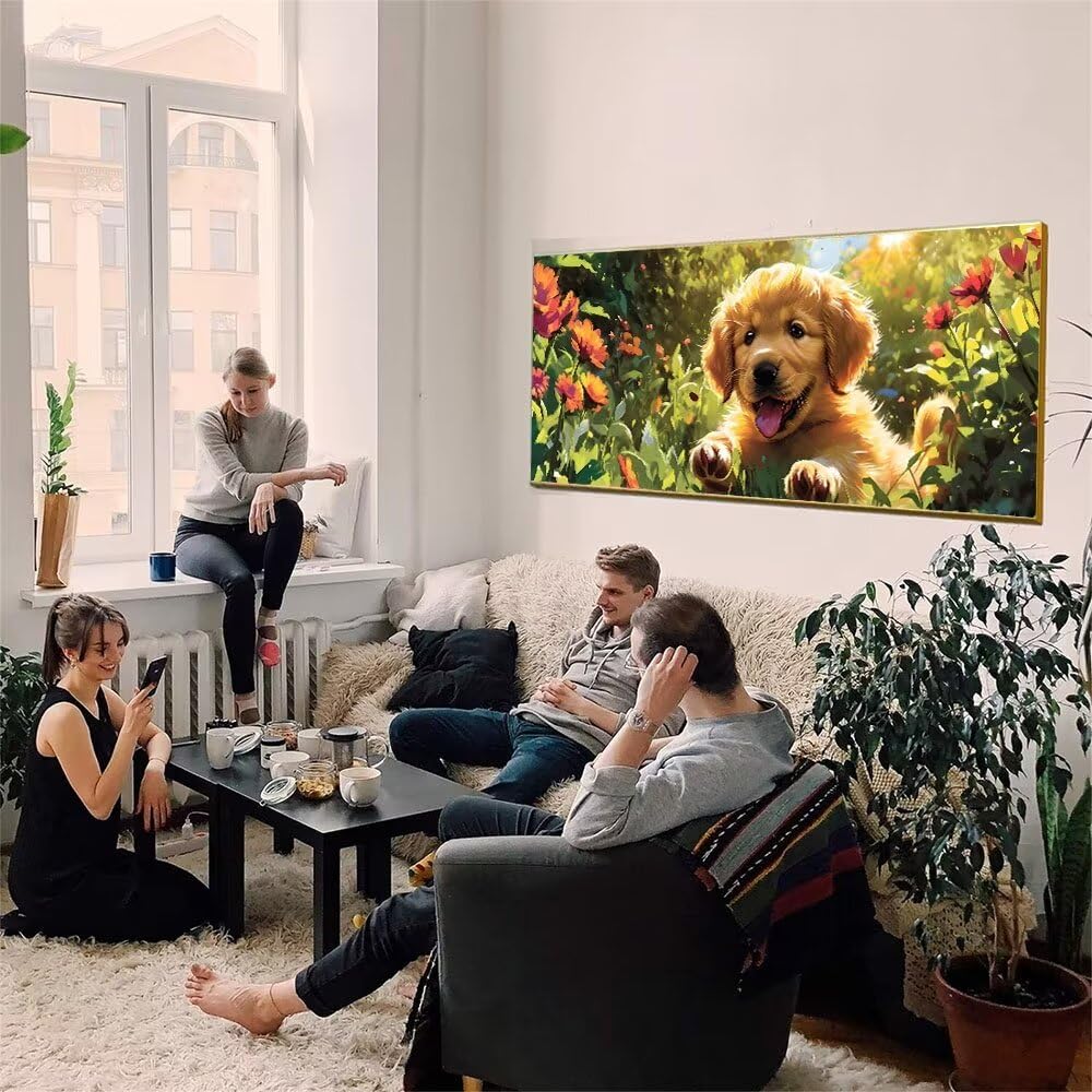Malen Nach Zahlen Erwachsene xxl, Paint by Numbers Malen Nach Zahlen Blume Hund, DIY Geschenk Art mit Pinseln und Acrylfarben Handgemalt Ölgemälde Leinwand für Home Décor, Ohne Rahmen 80x160cm W-840