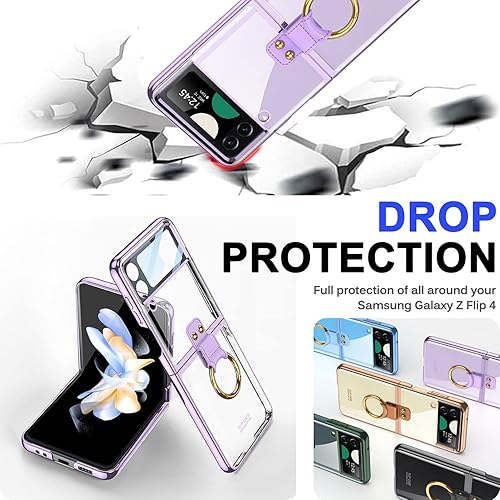 Miniatura 7 de Miimall Funda para Samsung Galaxy Z Flip 4 con soporte de anillo, Z Flip 4 con protector de pantalla de cámara de vidrio templado, funda