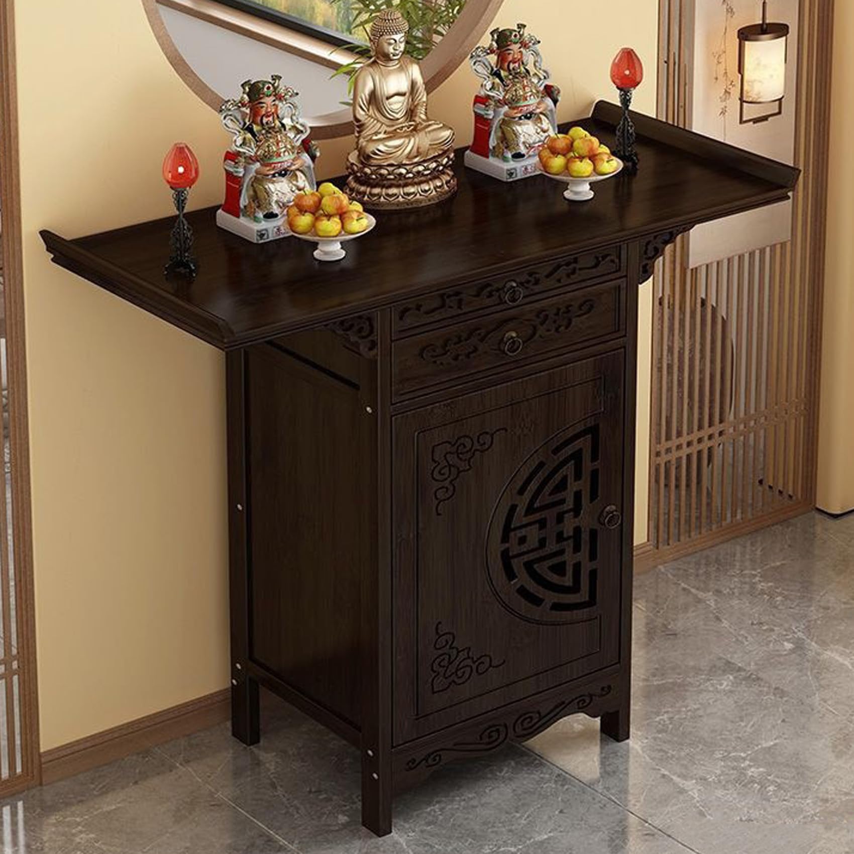 IvyLoutish Personal Shrine Altar Table for Meditation and Prayer - Day of The Dead Offering and Incense Table, 39.4in Height, Ideal for Buddhist and Spiritual Practices
