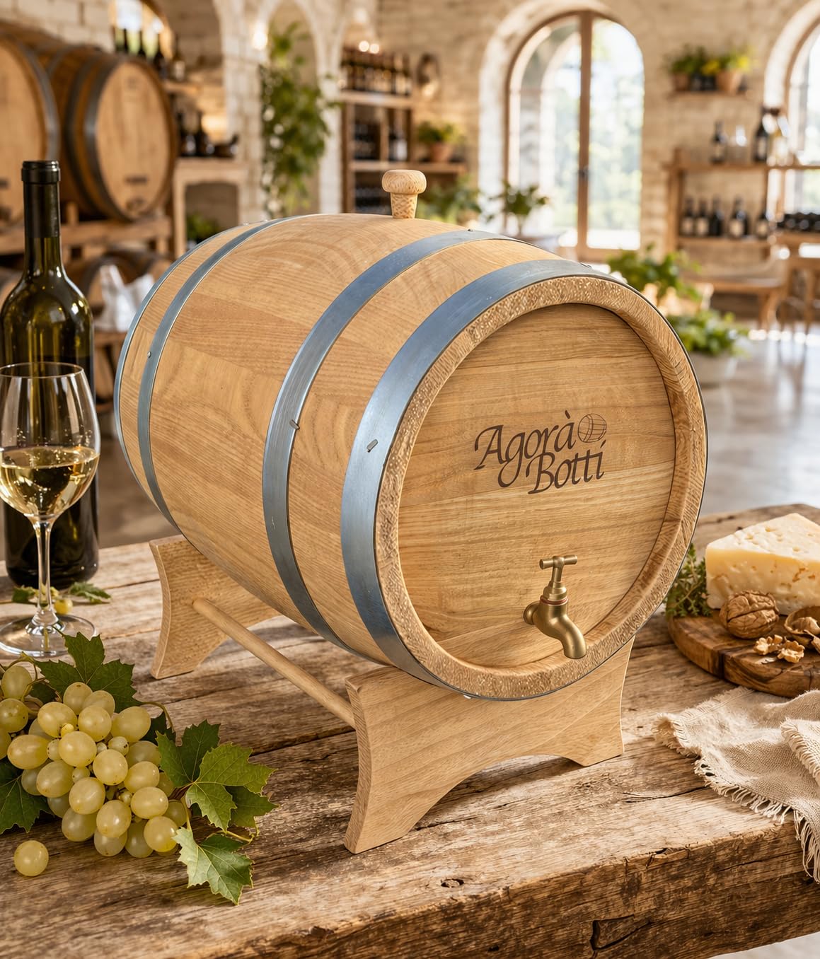 Botte di Castagno da 15 Litri con Rubinetto di Ottone - Nuova Produzione