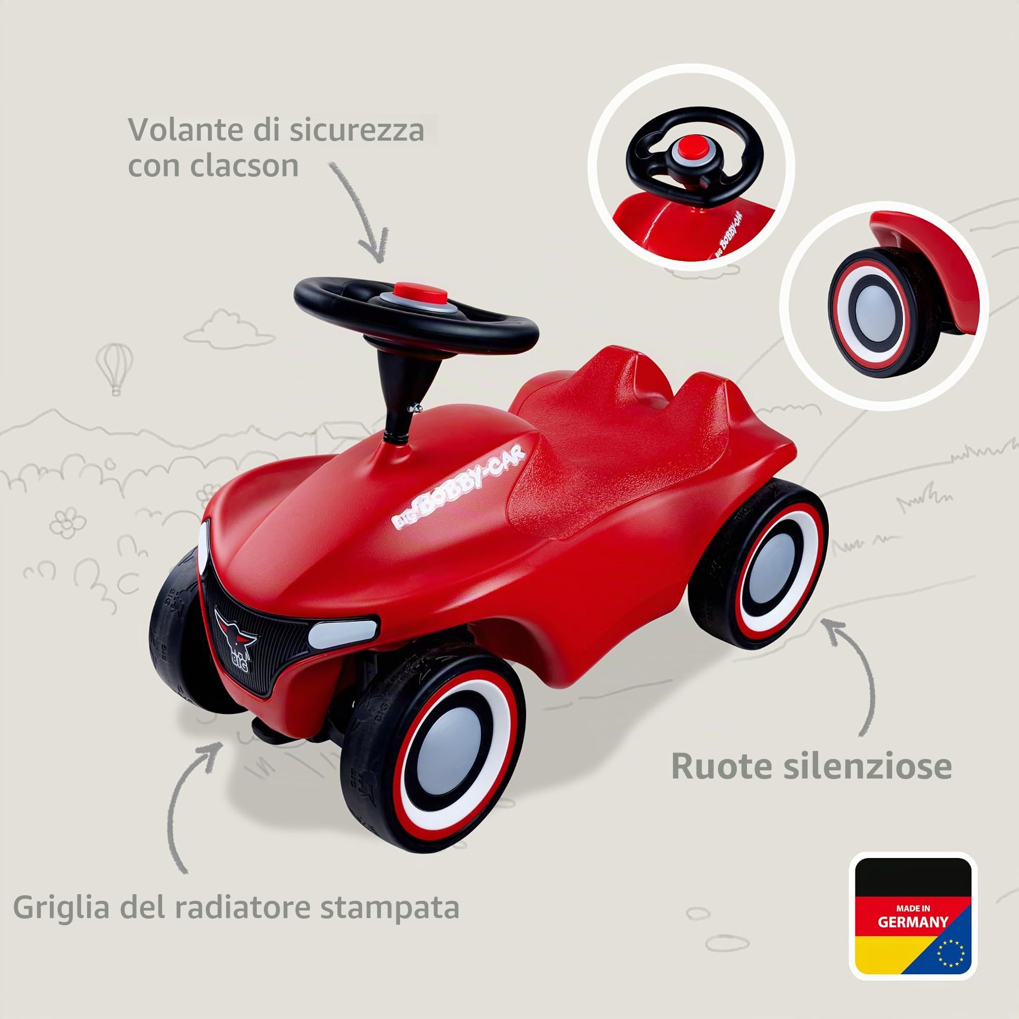 Big - Bobby Car Neo Red, 800056240, + 18 Mesi, Colore Rosso