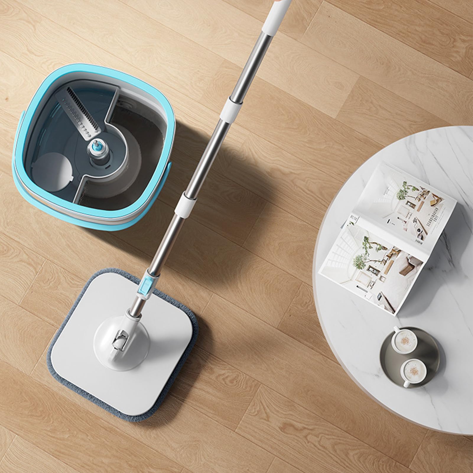 Bodenmop Und Eimer Set Zubehör für Haushaltsreinigung und Bodenpflege | Wischmopp Mit Eimer Und Auswringer Set Für Wohnzimmer Küche Bad Arbeitszimmer Und Flure Auf Hartböden
