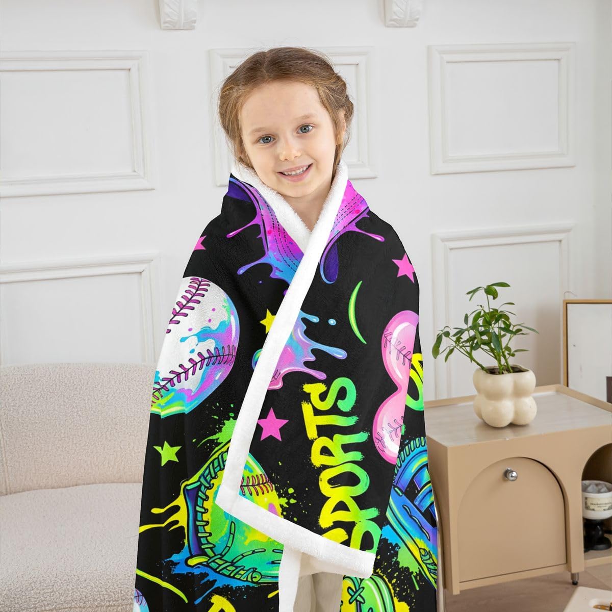 Baseball Fleece Throw Blanket Baby 30"x40" Kids Baseball Sports Sherpa Blanket Plush Fuzzy for Boys Girls Teens Ball Gaming for Bed Couch Chair Living Room Soft Microfiber Sweetheart Room Decor