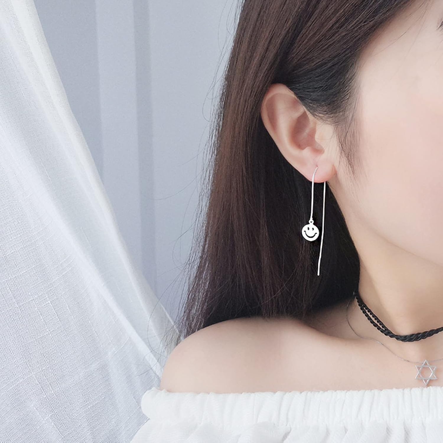 12 Pairs Threader Earrings Set for Women-Long Chain Earrings Smiley Crown Snowflake Love Drop Dangle Chain Tassel Earrings Minimalist Chain Earrings Set with Mini Cloth - Image 3