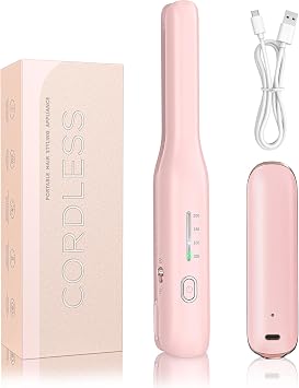 Youbella Cordless Flat Iron for Short Hair, 1/2" Mini Pencil Hair Straightener & Curler, Portable Hair Curling Iron for Travel, 2-in-1 Hair Styling Tool for Bangs, Edges, Pixie Cuts, Pink
