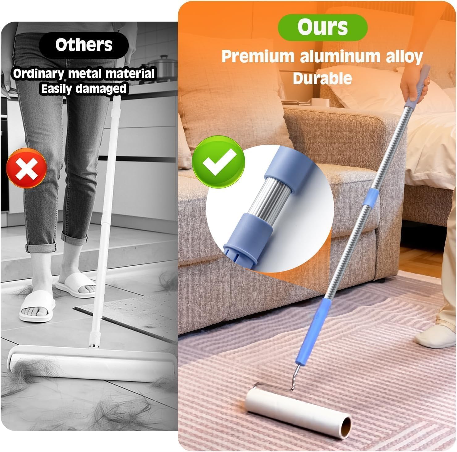 BEAH Grand rouleau anti-peluches extra collant pour poils d'animaux de compagnie, 24 cm, outil d'épilation pour animaux de compagnie (1 rouleau + 3 rouleaux longs, 2 rouleaux courts)