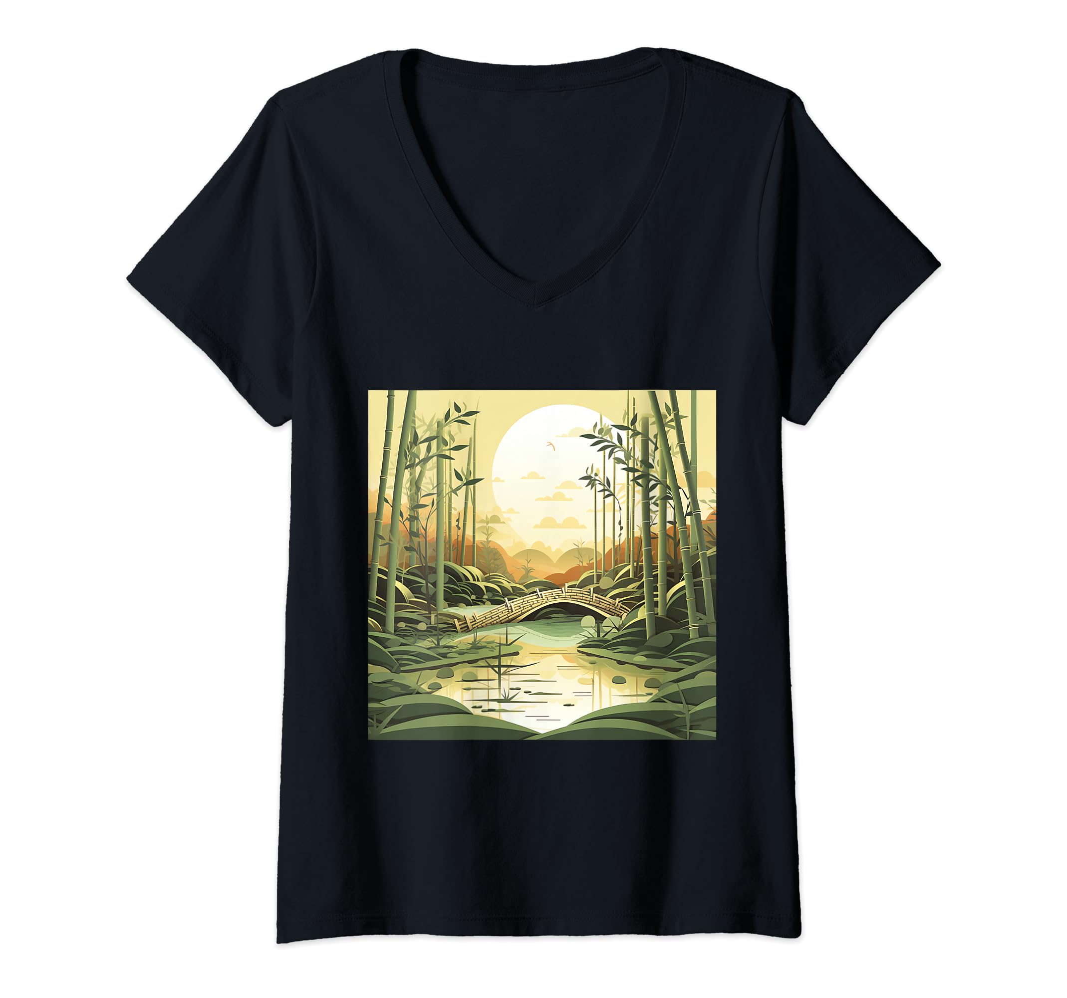 Paper Crafted Tranquility Bamboo in Japan V-Neck T-Shirt