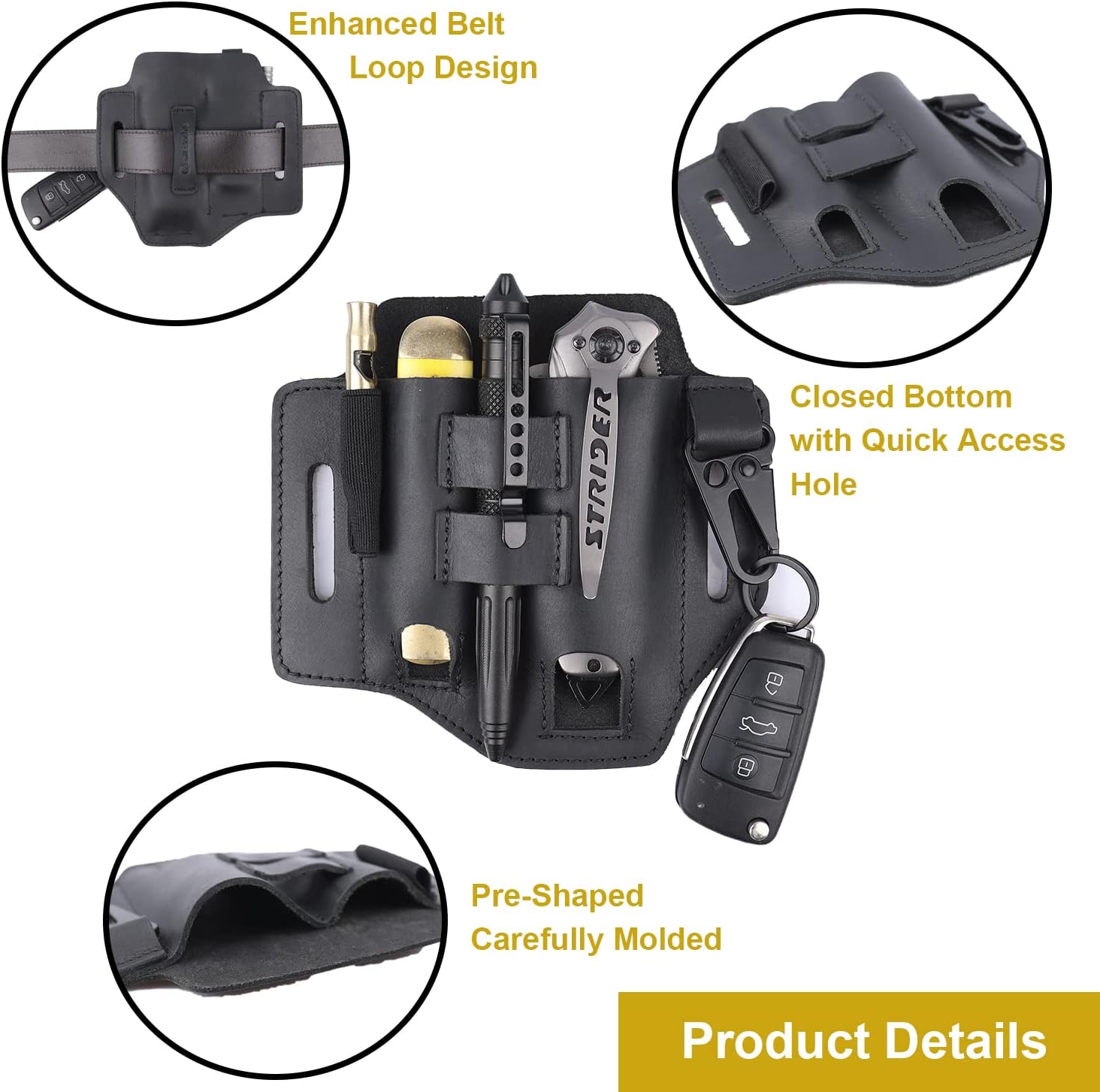 Gentlestache Multitool Belt Sheath, EDC Leather Belt Organizer, Belt Holder with Multitool Pouch, Flashlight Holder, Pen Holder and Keychain Clip, Practical EDC Belt Pouch for Men