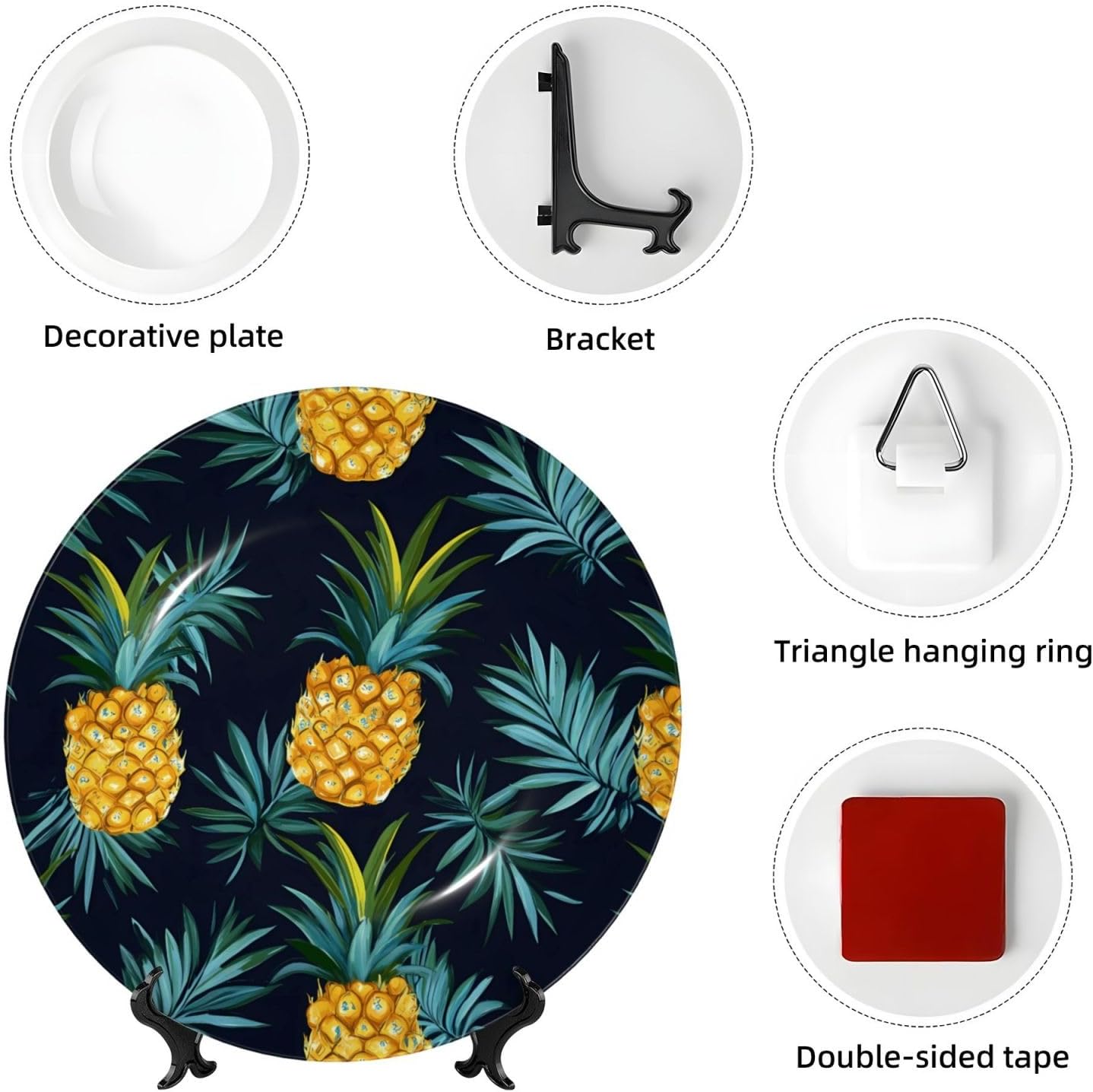 Palm Leaf Pineapple Style Ceramic Plate Display Home Display With Stand Wall Hanging Plate For Home Decor 10 Inch