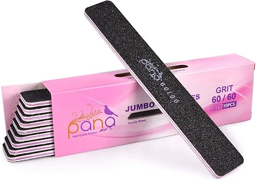 PANA - 10 limas de uñas profesionales de doble cara de tamaño gigante, color negro, grano 6060, lima de inmersión de uñas, manicura, pedicura,