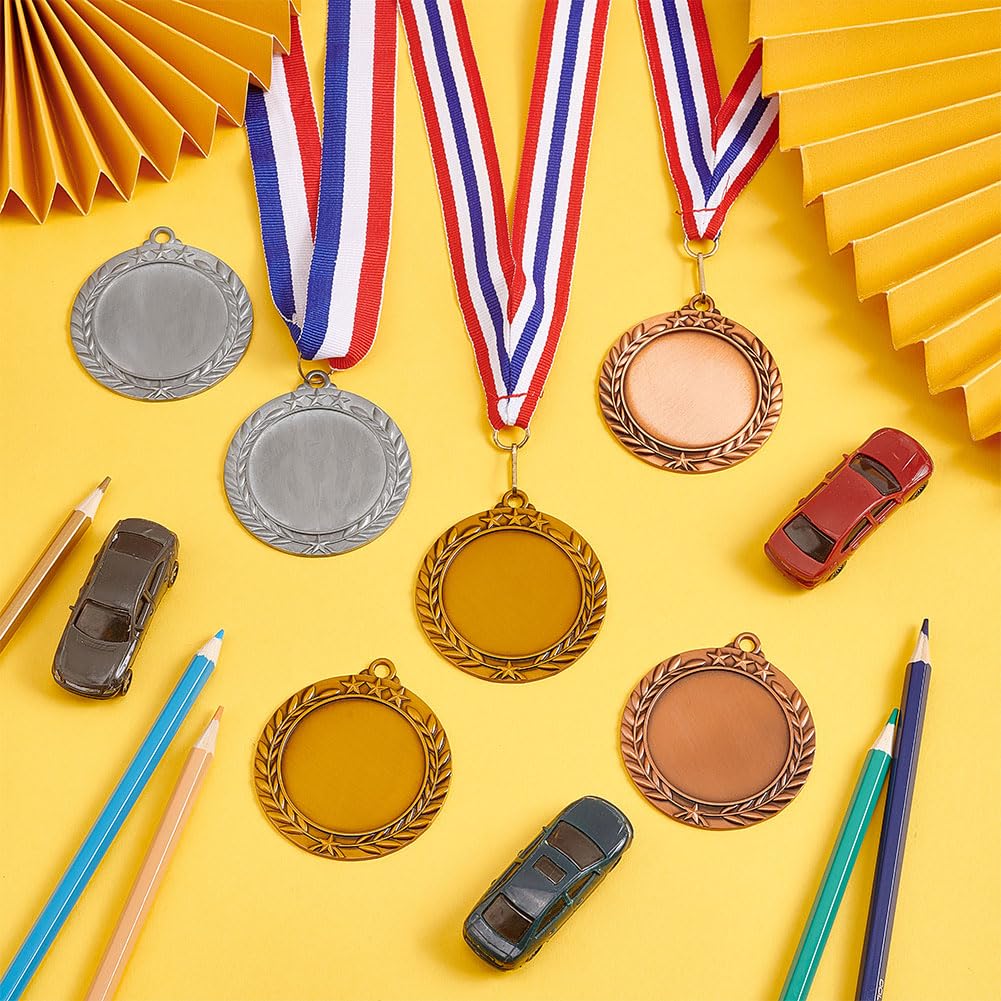 FINGERINSPIRE Juego de 6 medallas de recompensa doradas plateadas redondas diseño trigo