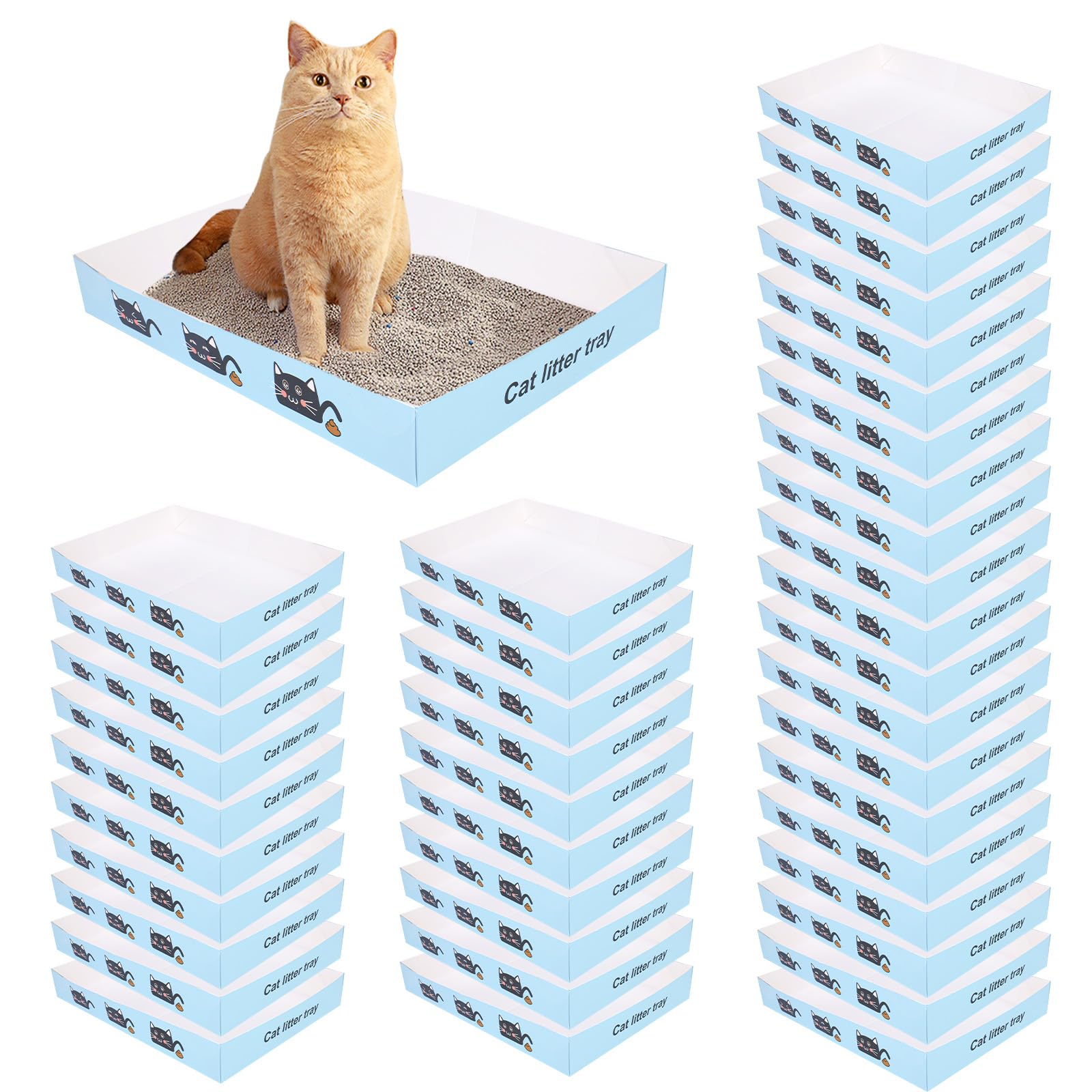 40Pcs bacs à litière jetables pour chat Plateau à litière pliable et portable avec 10 scoops à litière, 35 × 25,5 × 5cm petits accessoires pour chat pour voyager
