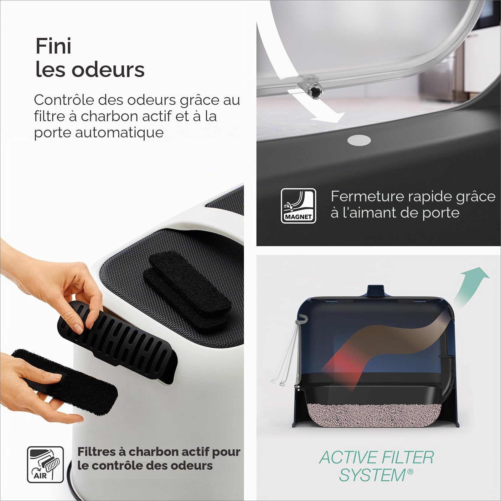 Rotho MyPet Bea litière pour Chat avec Porte à Aimant et Pelle en PP Gris | Bac à litière pour chat fermé, maison de toilette chat, filtre à charbon, PP recyclé, poignée, 4 filtres de rechange