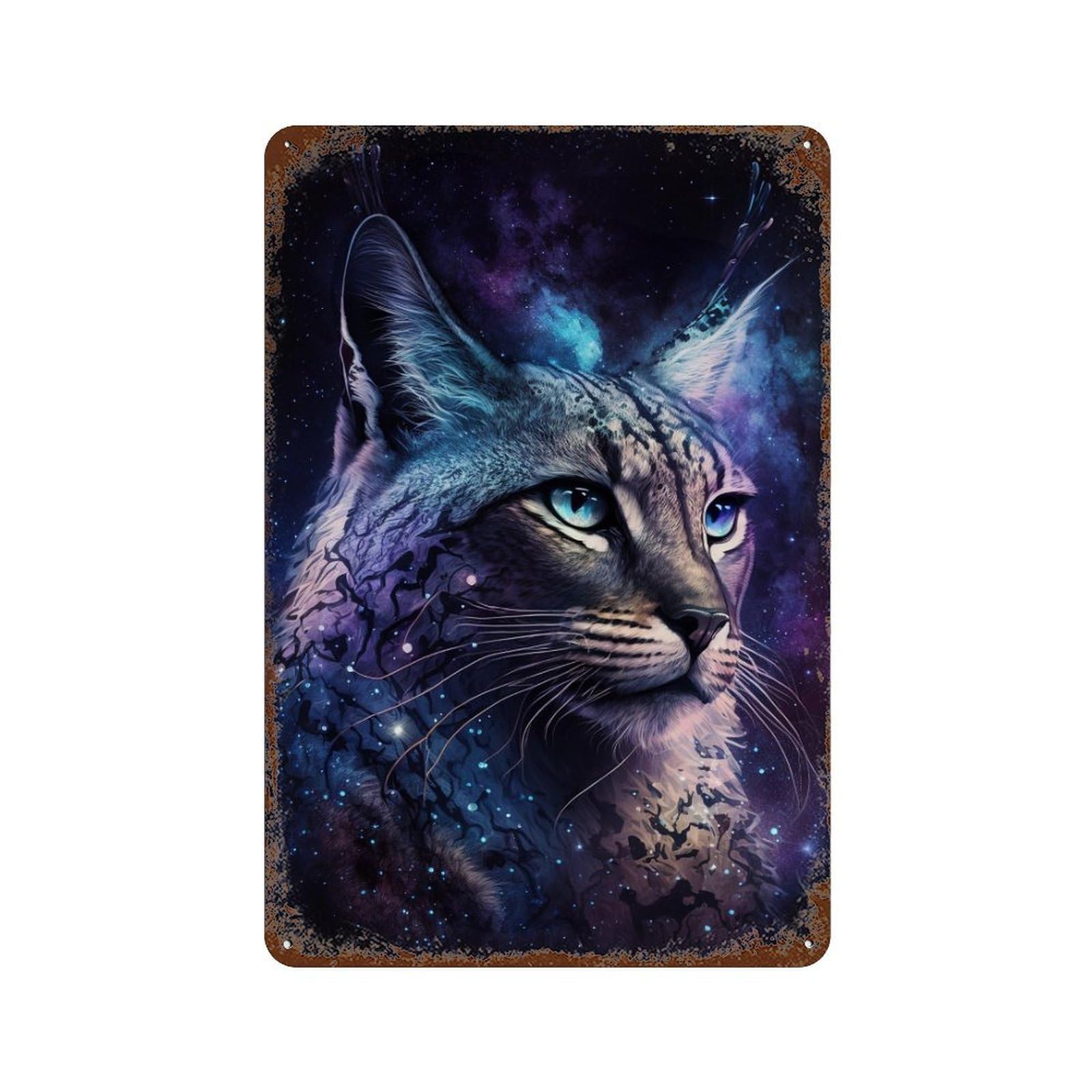 Rustic Tin Plaque Cosmic Lynx Portrait-9 11.8"x7.9", Retro Wall Decor for Shed, Workshop And Garage Wall Decor