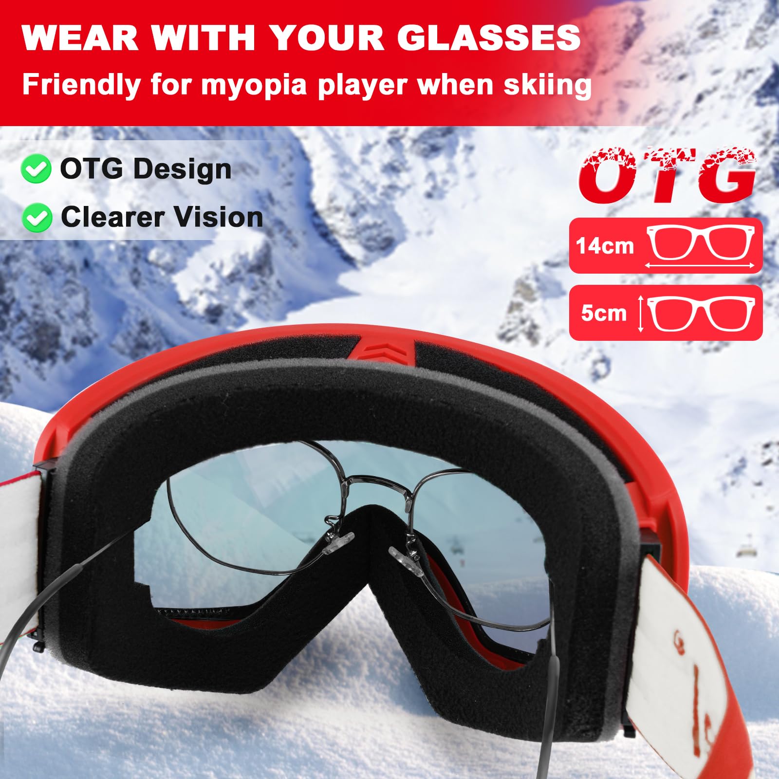 Trusiel Maschera Sci, Occhiali da Sci OTG, Anti Nebbia Anti-UV Maschera da Sci Donna Uomo, Occhiali da Sci Casco Compatibile per Sci Snowboard Sport Invernali