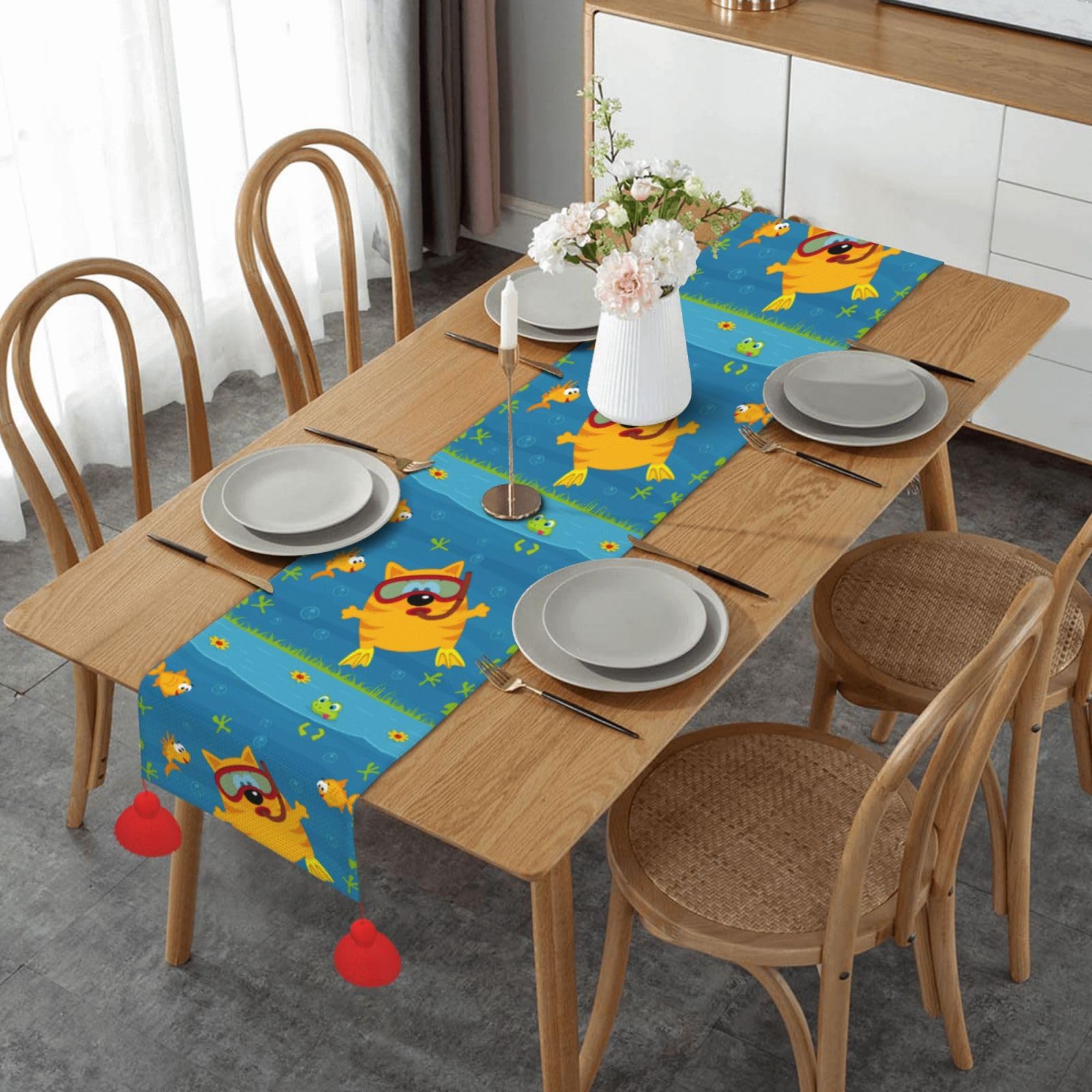 Chemin de table antidérapant cuisine et décoration d'intérieur poisson