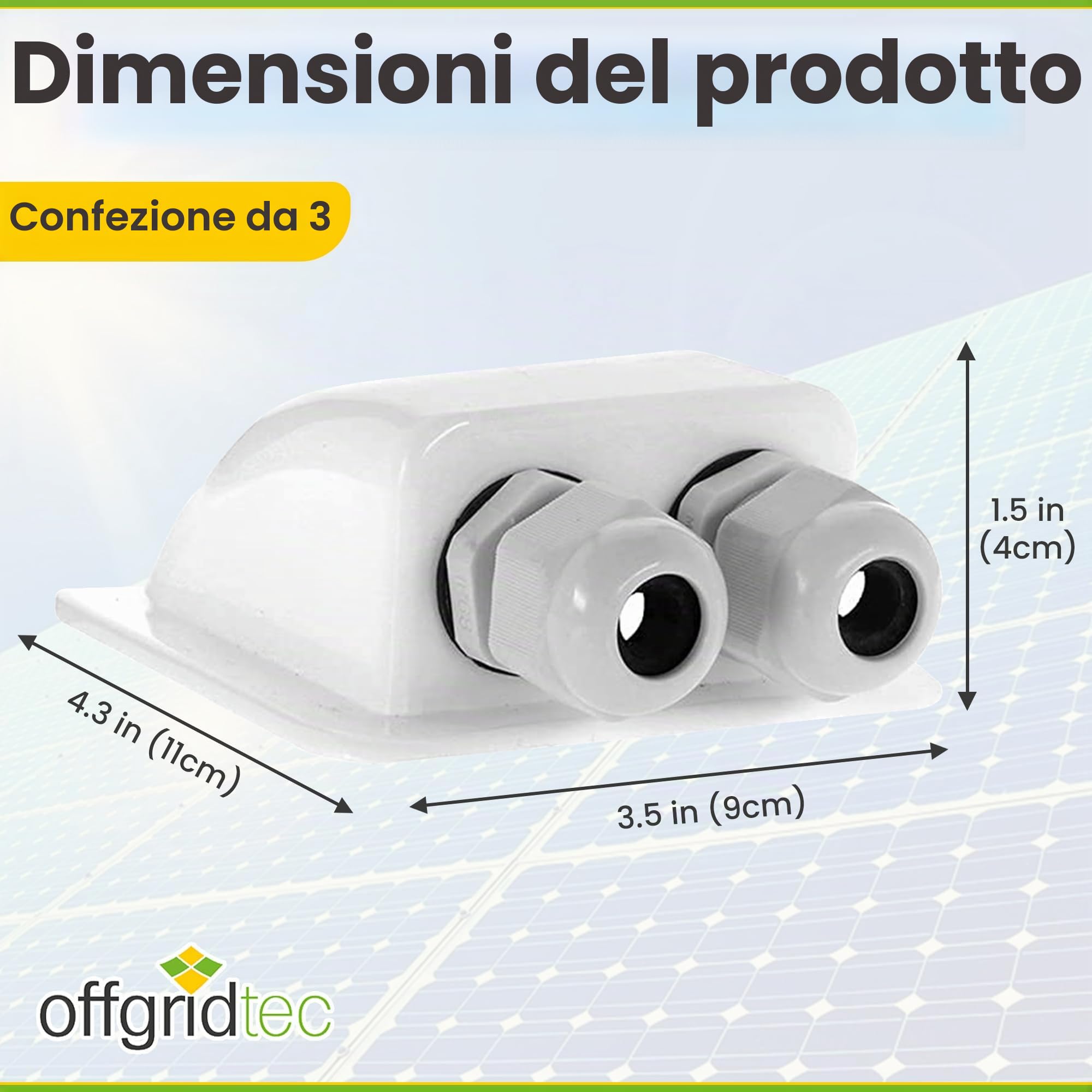 Offgridtec Pssacavo per tetto a 2 moduli, Bianco, per camper caravan barca solare, passacavo ABS, 1 pezzi, 006420, 2 vie/bianco/chiaro