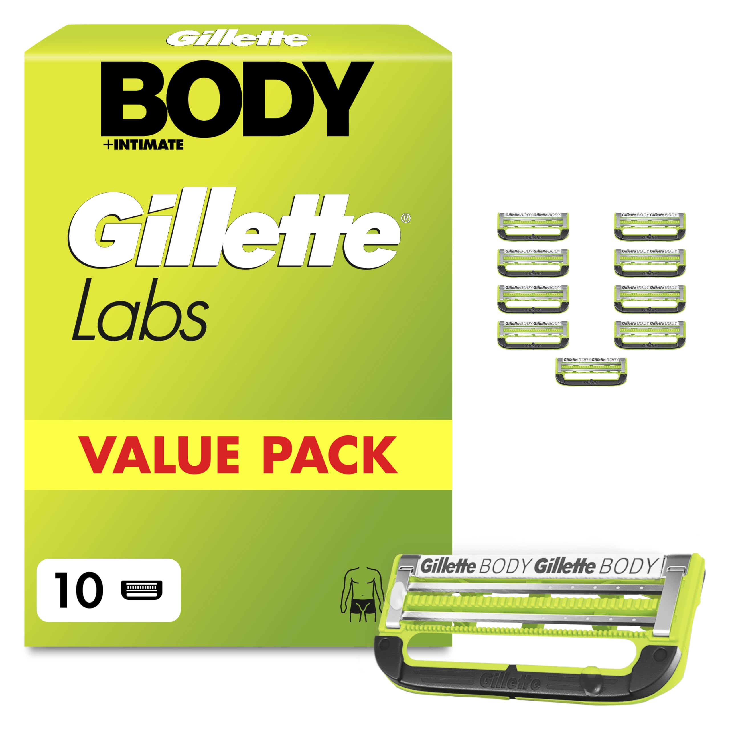 GilletteLabs Body + Intimate Razor Blade Refills, 10 Cartridges