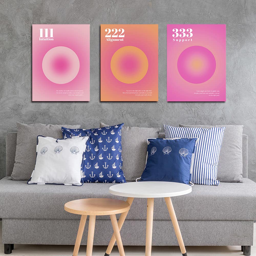 IXMAH Gradient Aura Angel Numbers Poster Sets for Room Aesthetic Positive Quotes Canvas Wall Art Paintings Colorful Abstract Trendy Y2k Style Room Wall Decor for Bedroom Office 12x16in Unframed