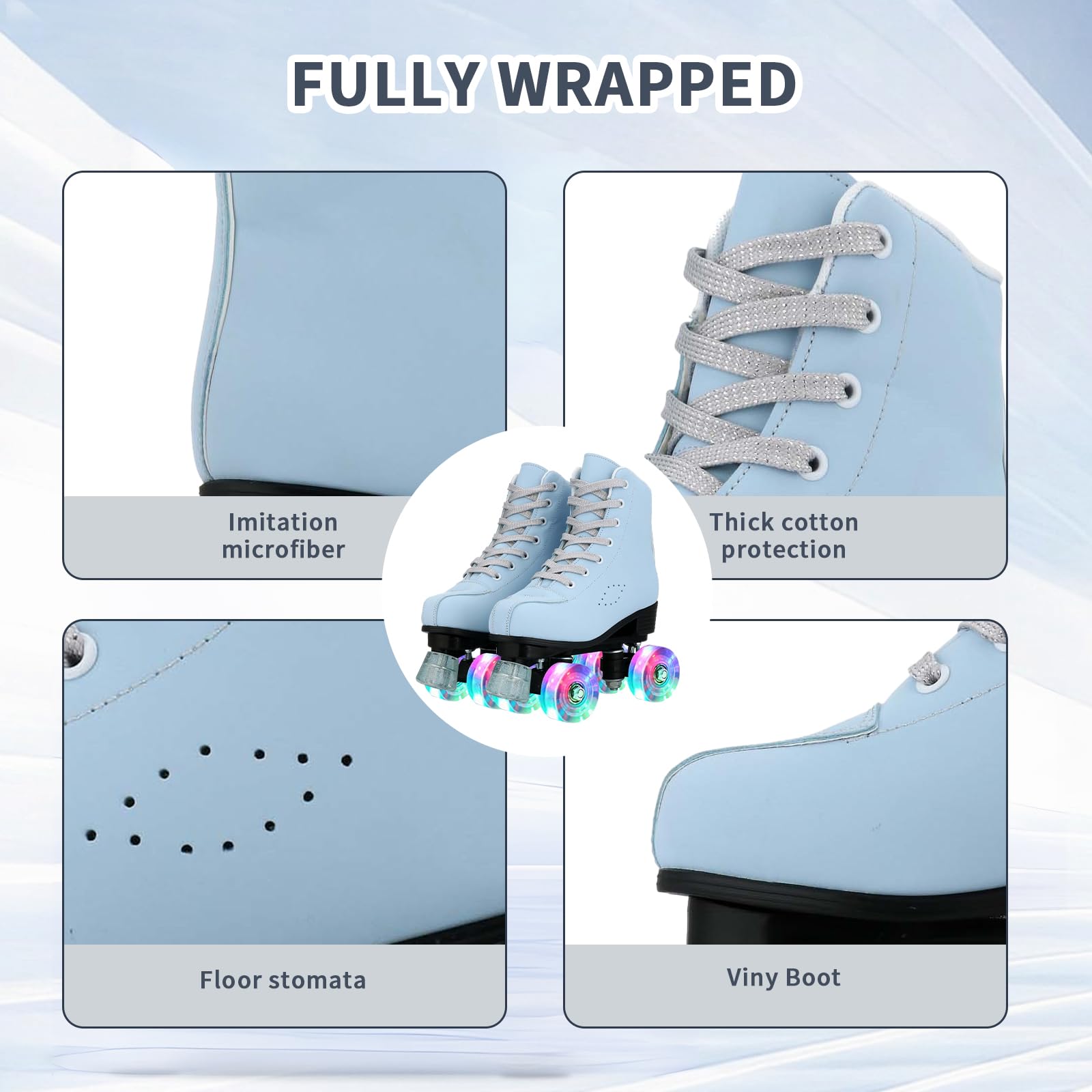 Silvertree Patins à roulettes pour femme en cuir synthétique, patins à quatre roues, patins à roulettes brillants avec sac de transport pour fille (pointure femme et homme 38)