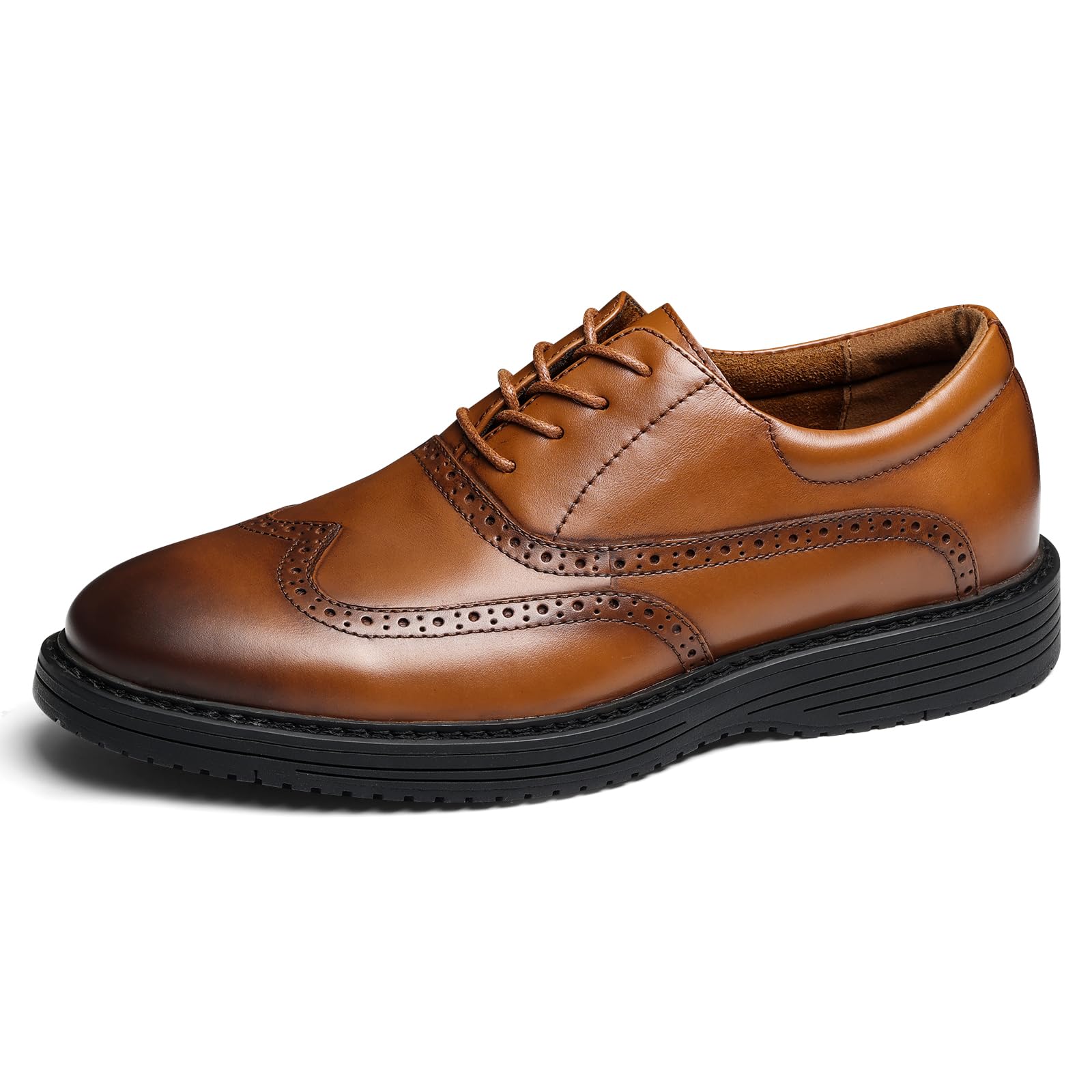 Mens Dress Shoes Genuine Leather Lace Up Brogue Wingtip Casual Oxford Shoes Comfortable Stylish Business Formal Dress Sneakers