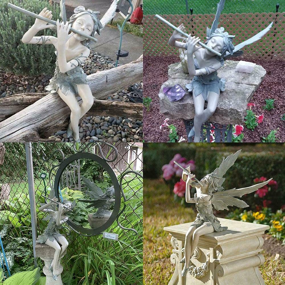 4 Miniature Da Giardino Groot Seduto - Statuine Fata In Resina Marrone - Set Decorativo