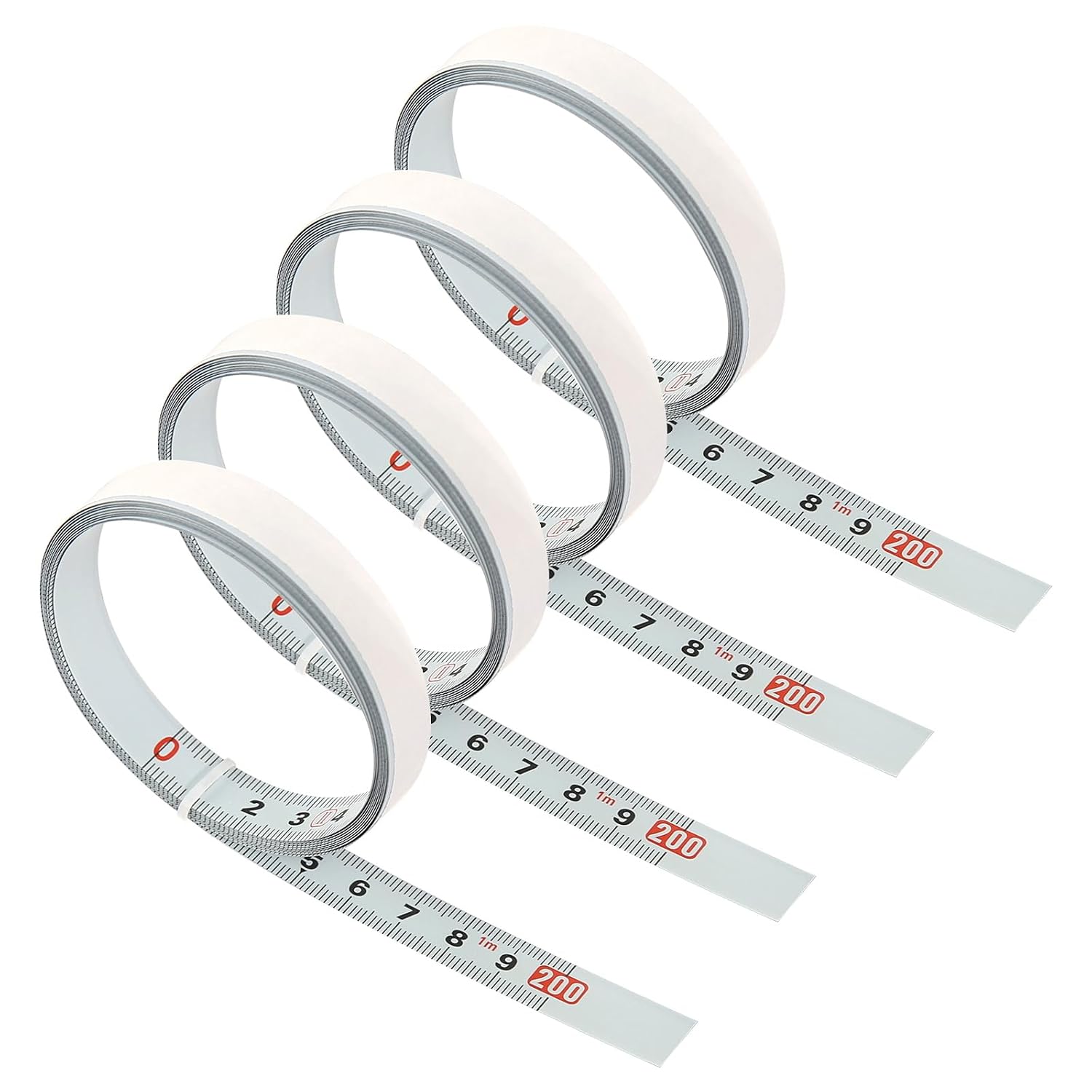 Pack of 4 Self-Adhesive Tape Measure 2 m Left to Right Metric for Sticking Tape Measure Self-Adhesive Metal for T-Rail Cutter Table Saw, Woodworking Tool