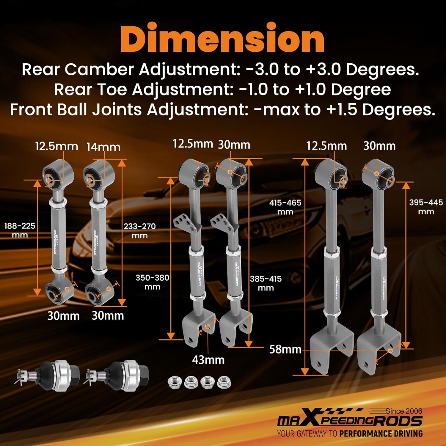 maXpeedingrods Rear Camber Toe Kit for Honda Accord 2008-2013, Acura TL TSX 2009-2013, Adjustable Control Arms w/Ball Joints