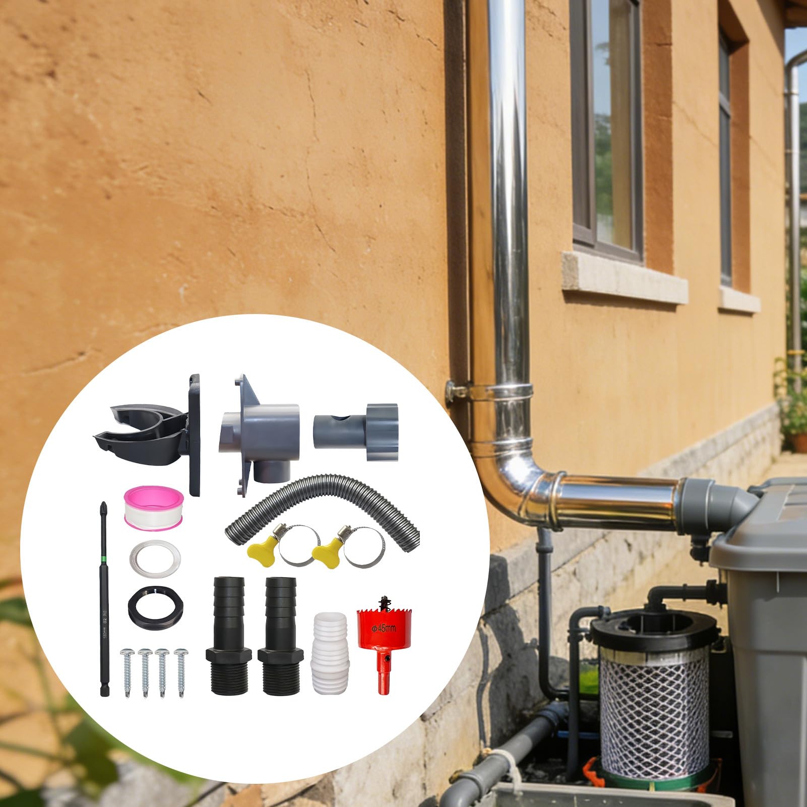 Rainwater Collector Downpipe – wydajna dystrybutor wody, szczelna konstrukcja z łatwą instalacją i regulowanymi częściami do użytku na zewnątrz, do ogrodu, na patio, do domu, zbierania wody i