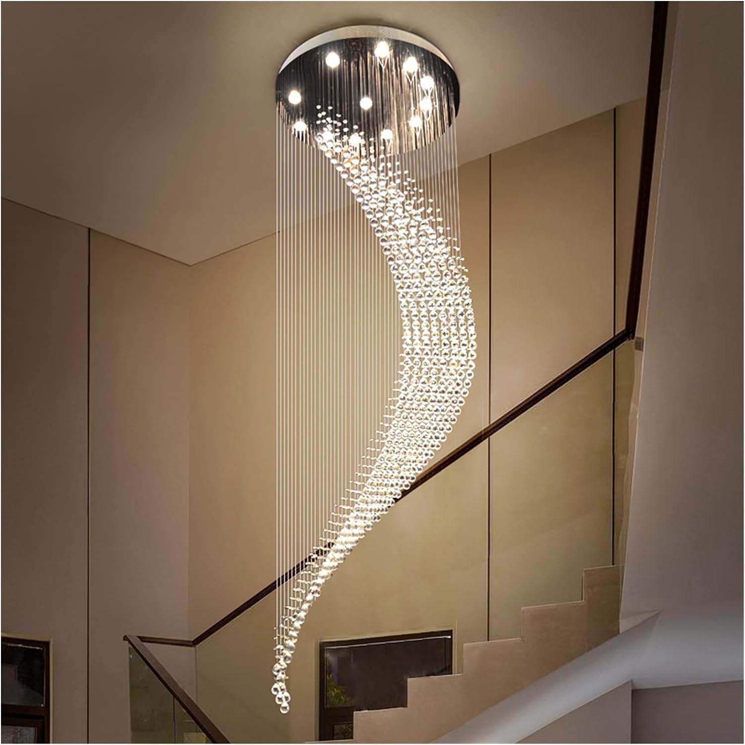 Lámpara de araña moderna LED, lámpara de cristal de escalera moderna, diseño en espiral de lujo, lámpara de pasillo, sala de estar, comedor, lámpara de cristal de alambre de suspensión, loft, lámpara